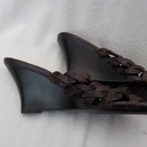 Like New GNW Flex Braided Slide Wedge Sandals Leather Upper Choc Brown SZ 8.5 M - Picture 4 of 12
